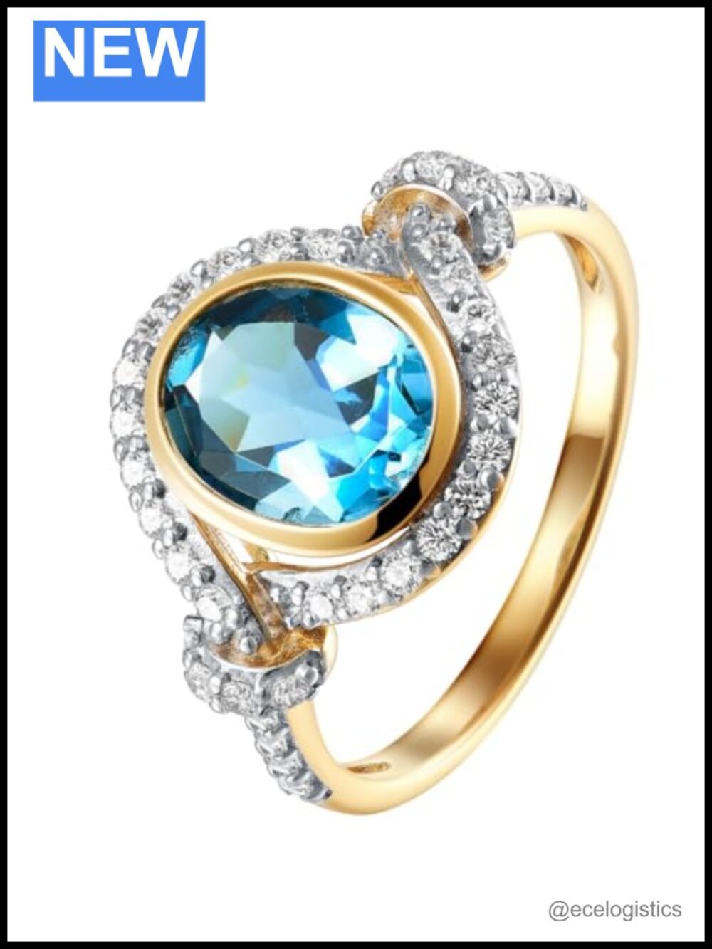 2Ct London Blue Topaz Oval Ring 14k Gold Plated 925 Sterling Silver